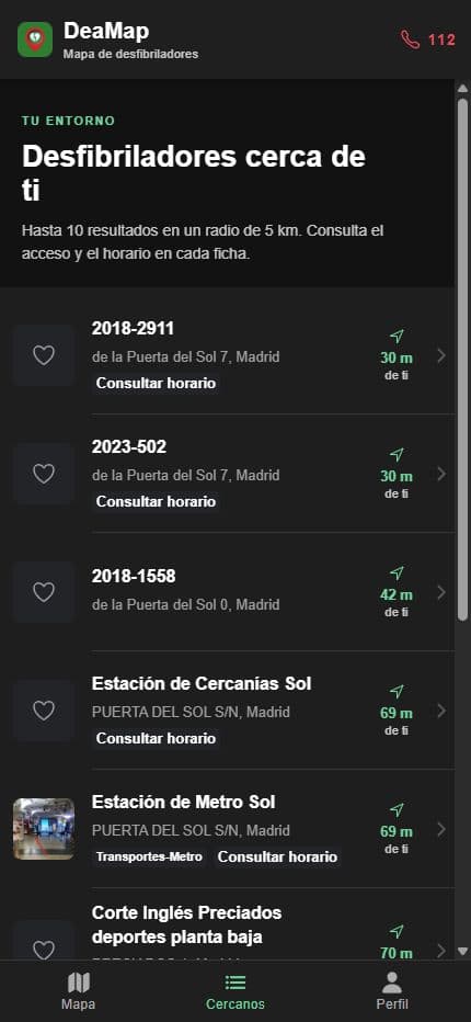 2. Compara los desfibriladores cercanos